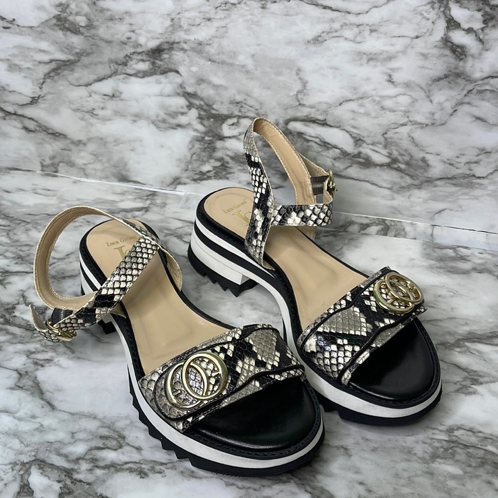 Luca Grossi Multicolor Snake Print Leather Platform Sandals 37.5 Almost new
